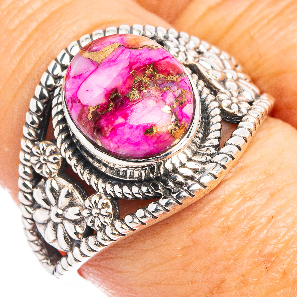 Pink Dahlia Mohave Turquoise Ring Size 8.5 (.925 Sterling Silver)