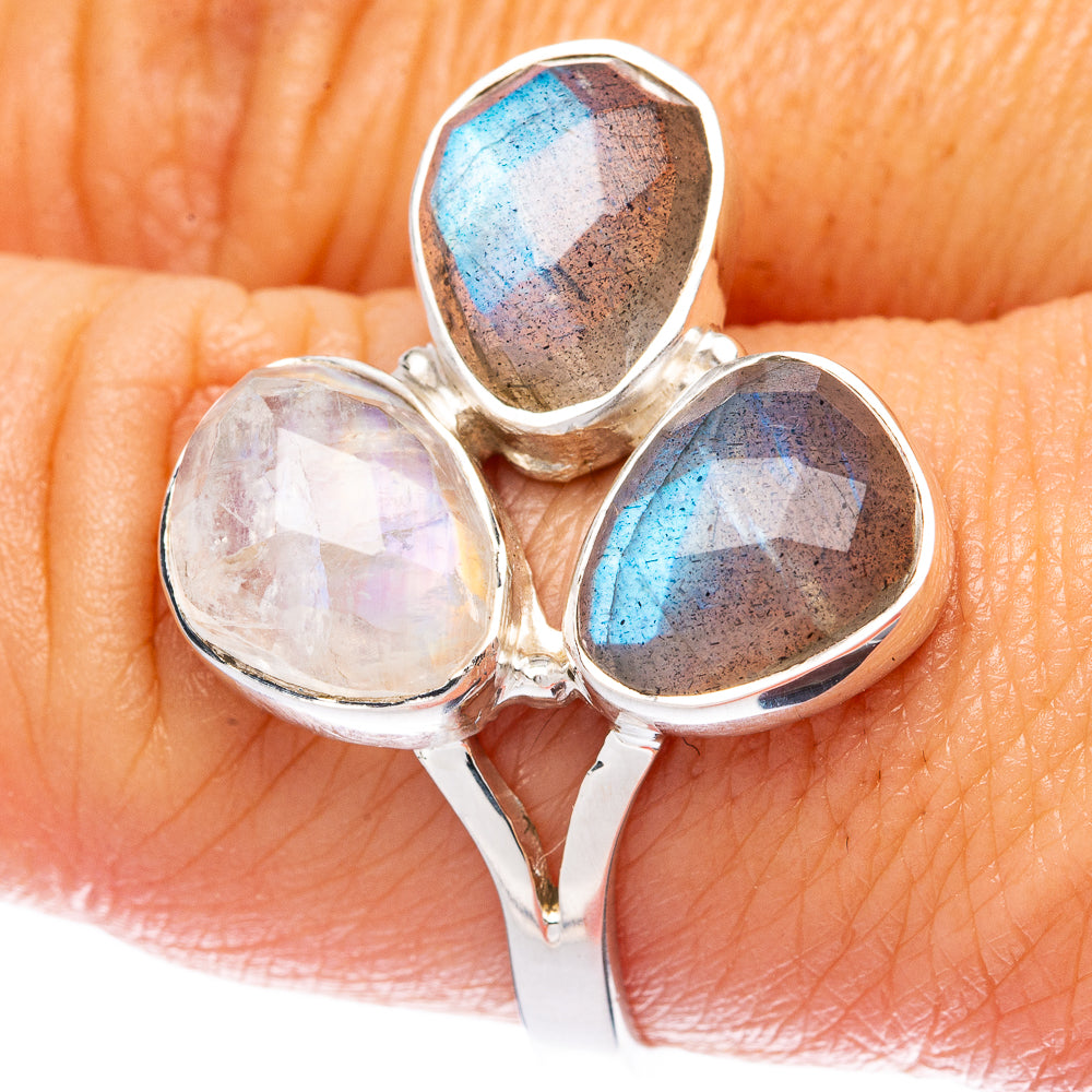 Premium Labradorite, Moonstone 925 Sterling Silver Ring Size 8.75 Ana Co R3437