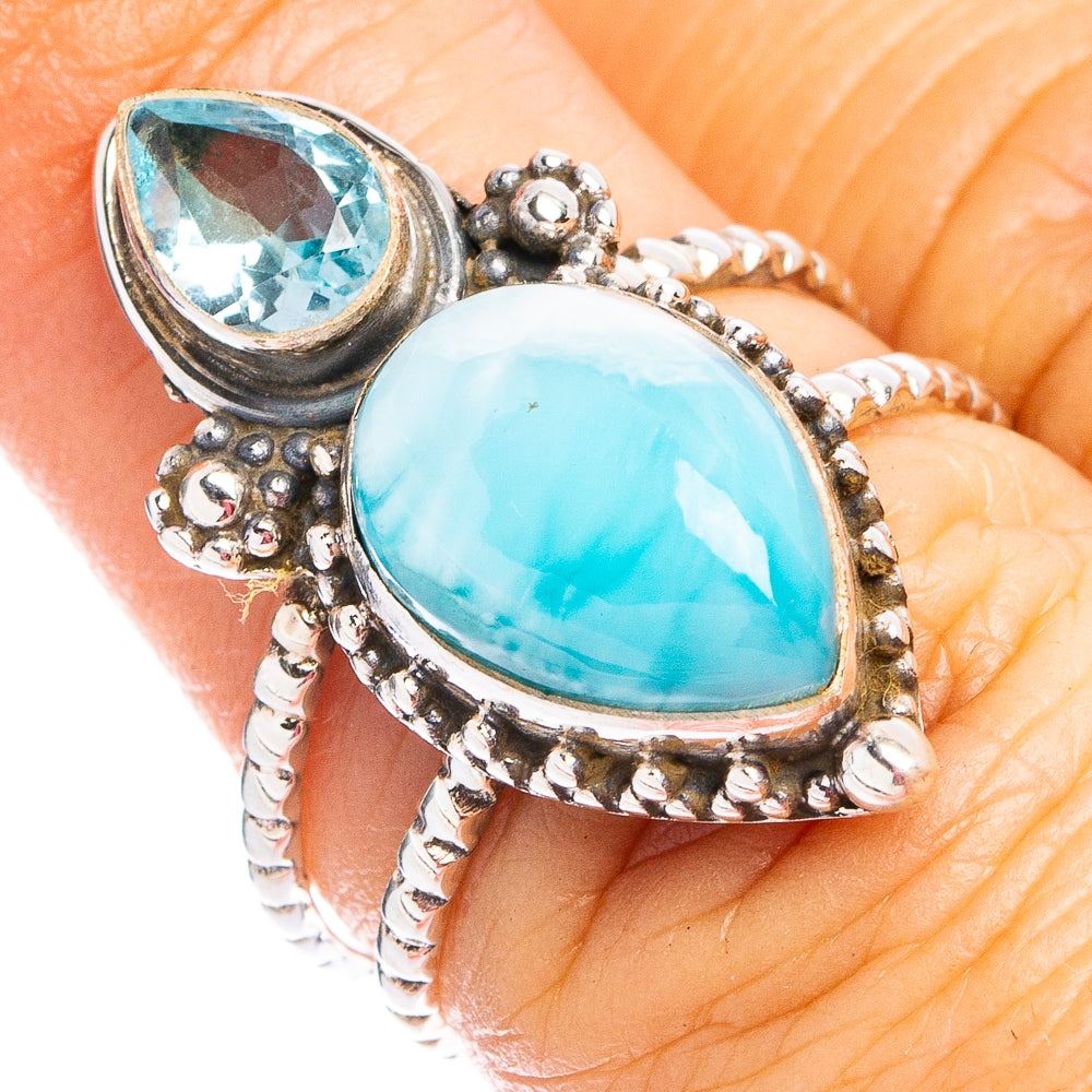 Rare Larimar, Blue Topaz Ring Size 7 (.925 Sterling Silver)