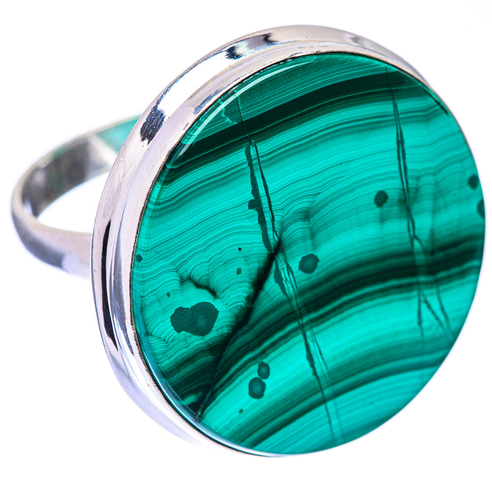 Large Malachite Coin Ring Size 10 (925 Sterling Silver) R141161