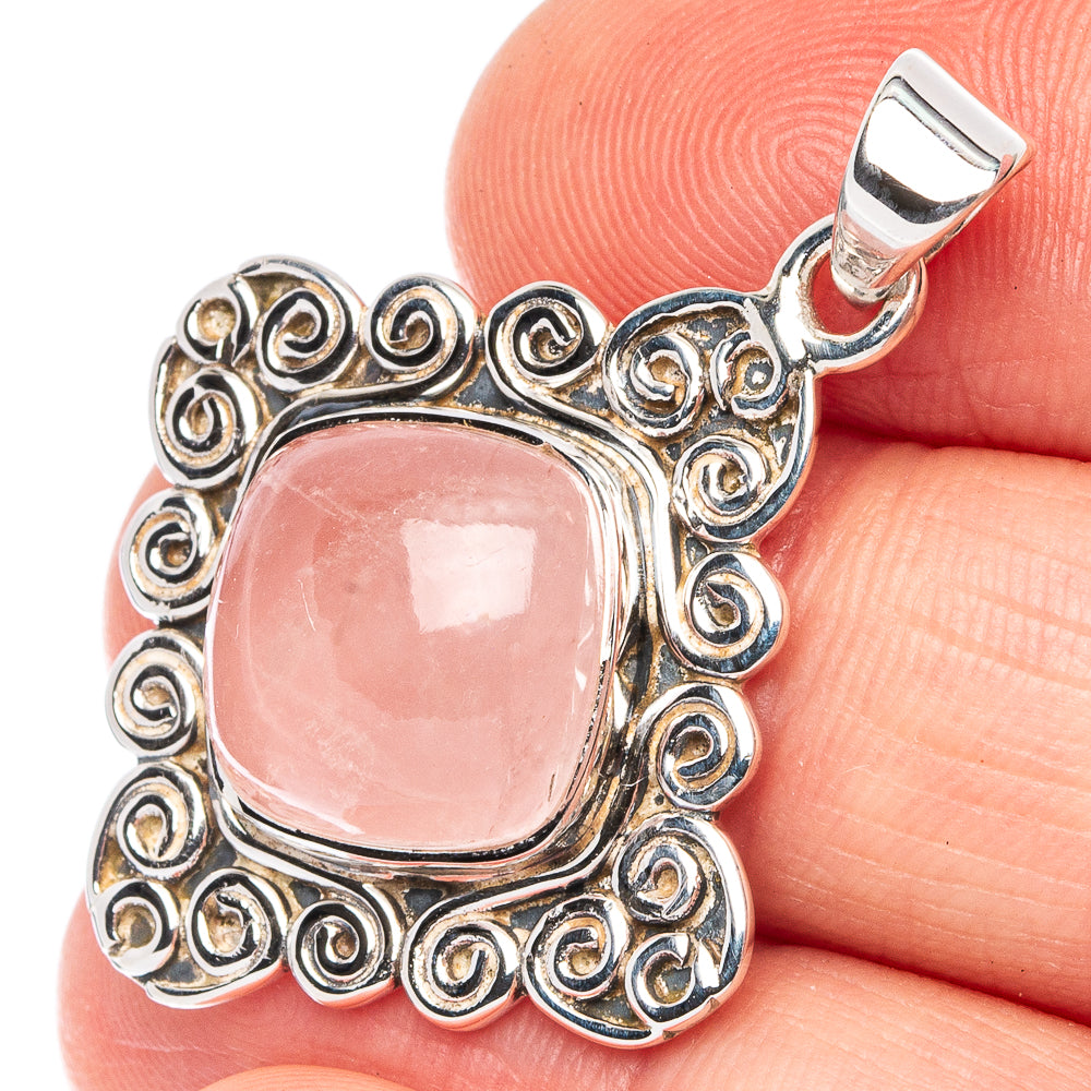 Premium Rose Quartz Pendant 1 3/8" (925 Sterling Silver) P45028