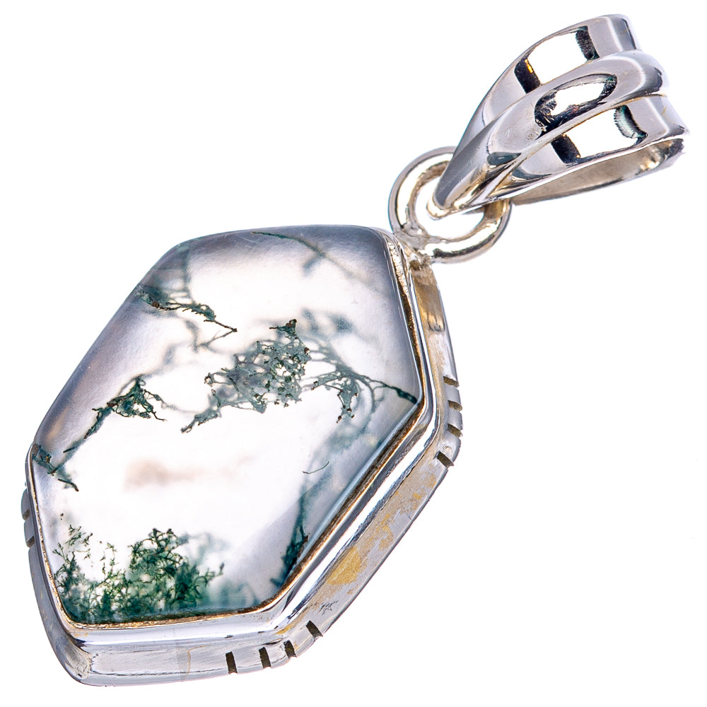Green Moss Agate Pendant 1 3/8" (.925 Sterling Silver)