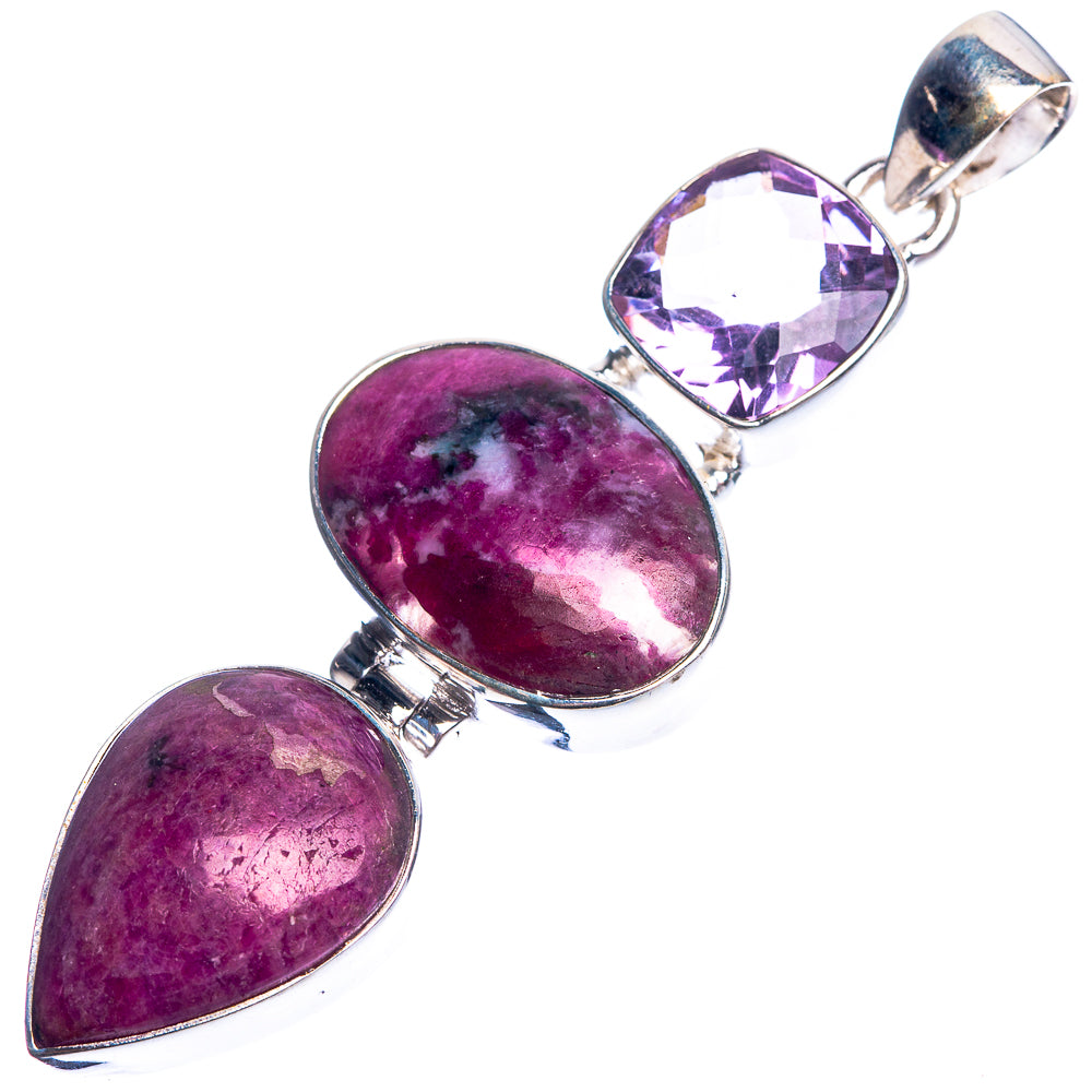 Ruby Zoisite, Amethyst 925 Sterling Silver Pendant 2 3/8"