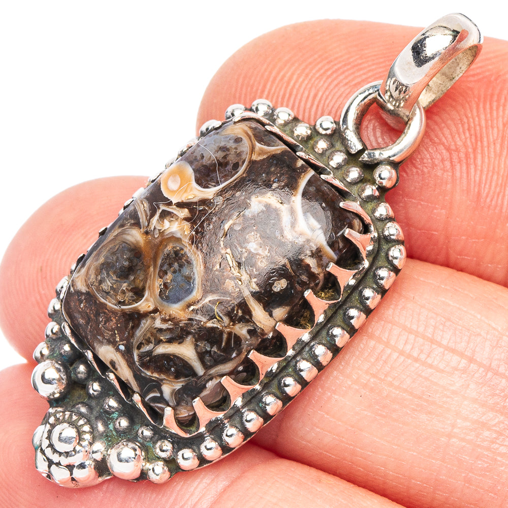 Turritella Agate Pendant 1 1/2" (925 Sterling Silver) P43974