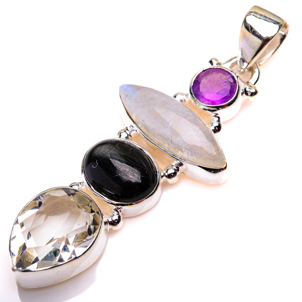 White Quartz, Rainbow Moonstone, Star Diopside, Amethyst Pendant 1 7/8" (925 Sterling Silver) PD38585