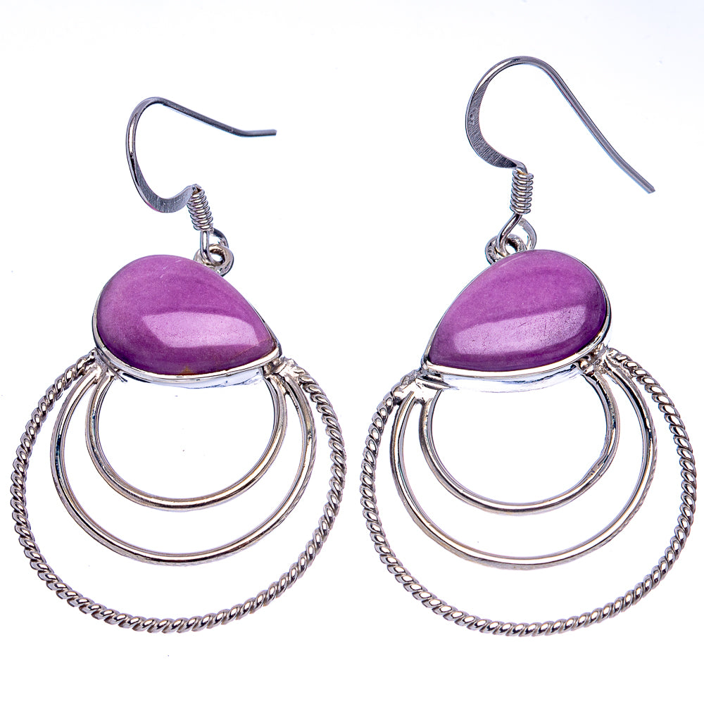 Premium Phosphosiderite, Garnet Earrings 1 7/8" (.925 Sterling Silver)