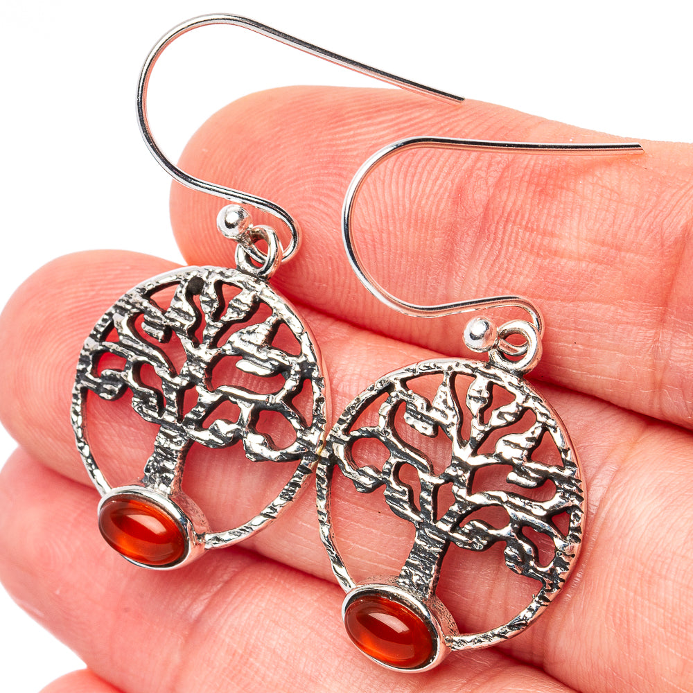 Carnelian Tree Earrings 1 3/8" (925 Sterling Silver) E3122
