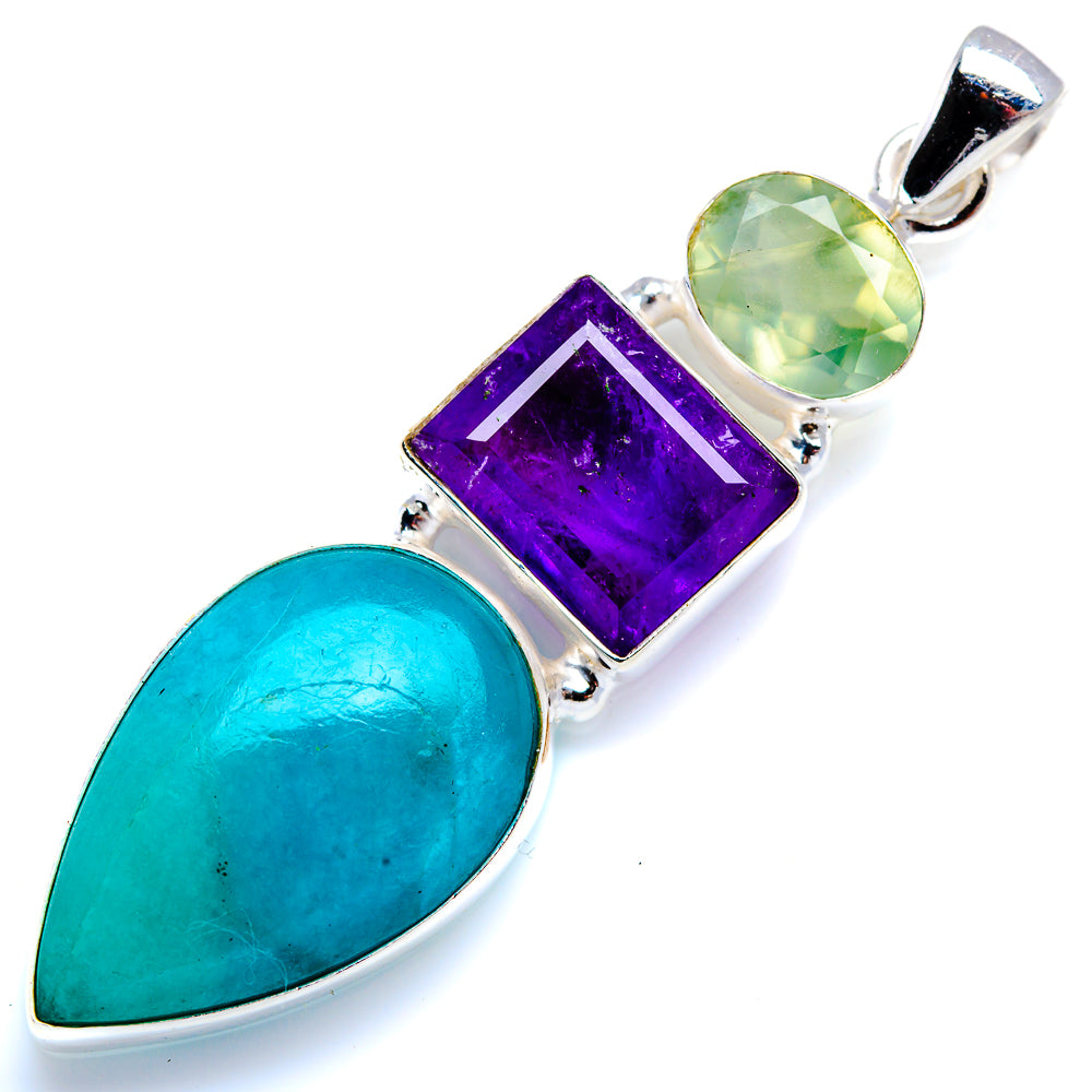 Larimar, Amethyst, Prehnite 925 Sterling Silver Pendant 2 1/4" (925 Sterling Silver) PD38349
