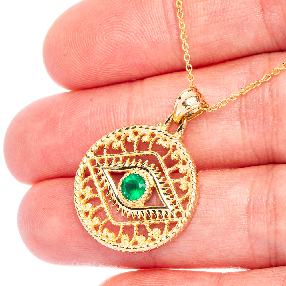 Gold Plated Green Onyx Eye Necklace 18" (925 Sterling Silver) N90083