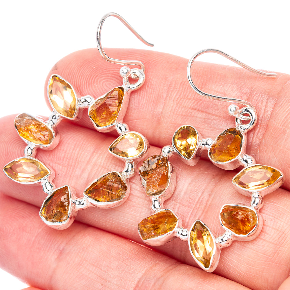 Premium Rough Citrine 925 Sterling Silver Earrings 1 5/8" (925 Sterling Silver) E1214