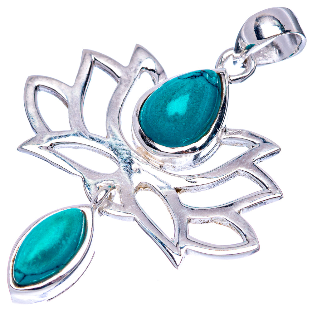 Tibetan Turquoise Lotus Dainty Pendant 1 5/8" (925 Sterling Silver) P43567