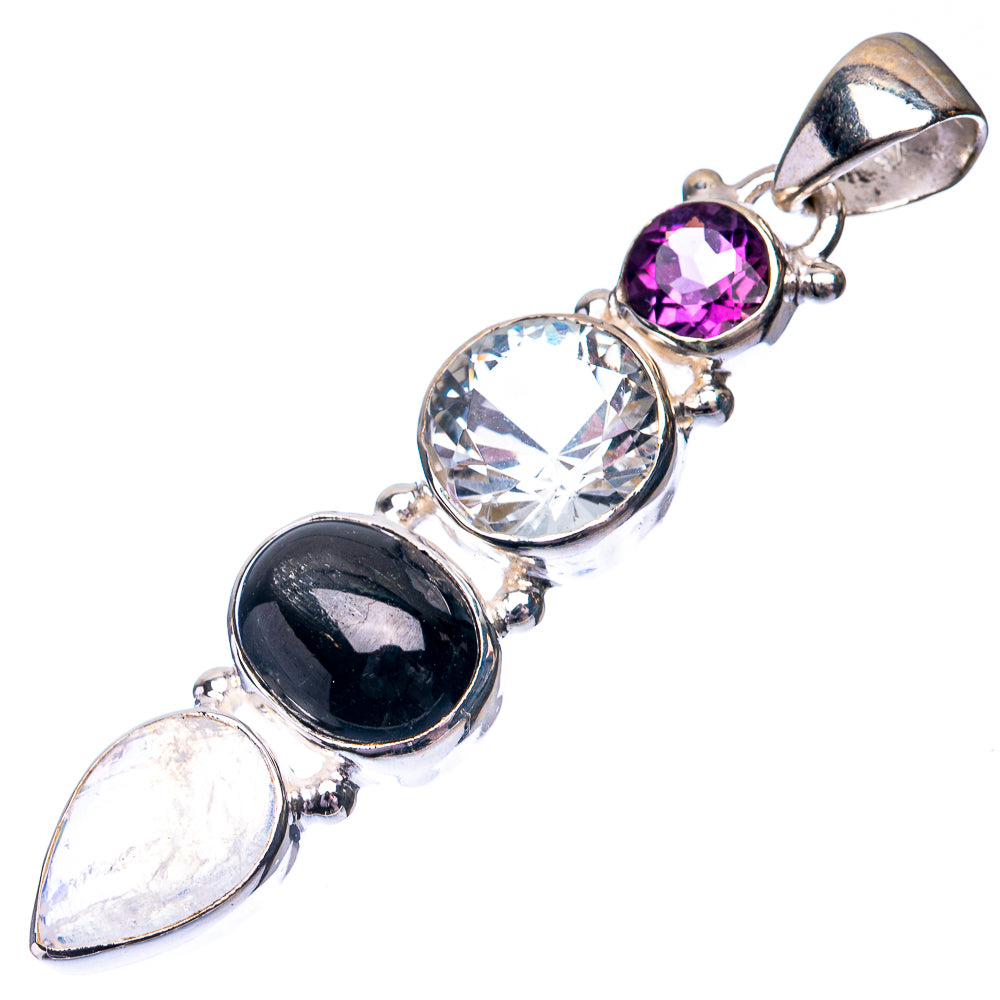 Star Diopside, Rainbow Moonstone, White Quartz, Amethyst Pendant 2" (925 Sterling Silver) P38682