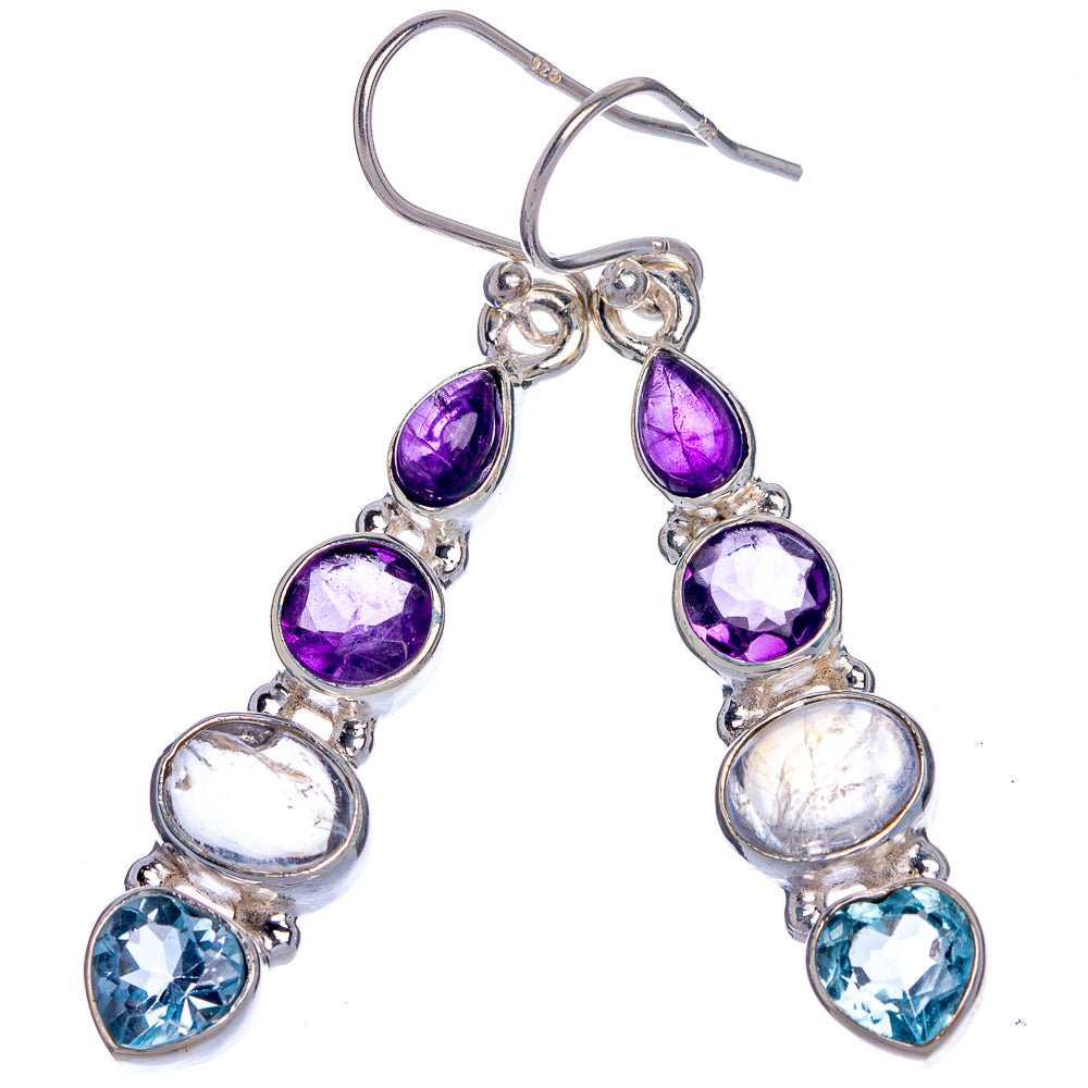 Rainbow Moonstone, Blue Topaz, Amethyst Earrings 1 3/4" (925 Sterling Silver) E433029