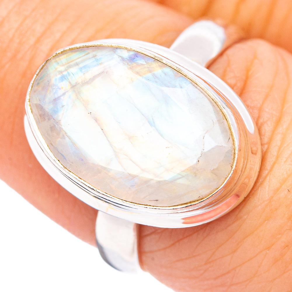 Faceted Rainbow Moonstone Ring Size 7.25 (.925 Sterling Silver)
