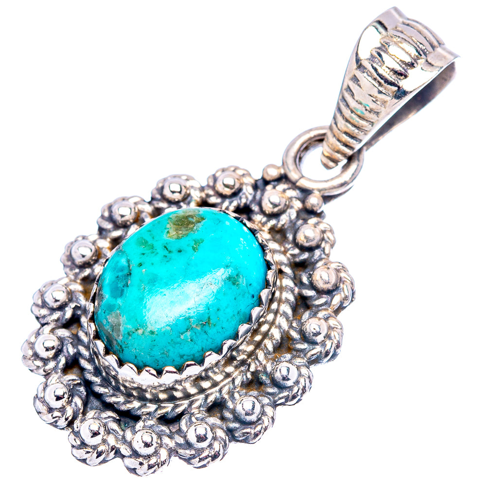 Mohave Turquoise Native Style Pendant 1 3/8" (.925 Sterling Silver)