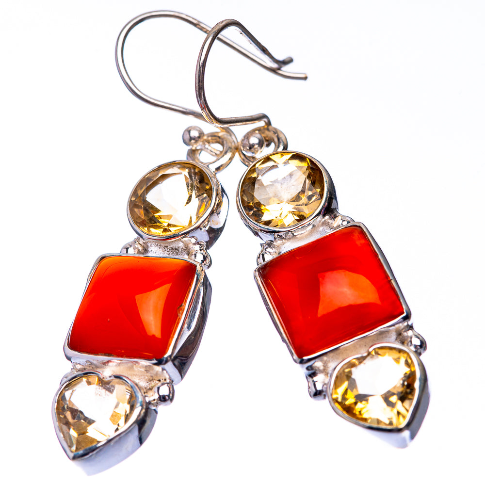 Carnelian, Citrine 925 Sterling Silver Earrings 1 3/4" (925 Sterling Silver) EARR432207