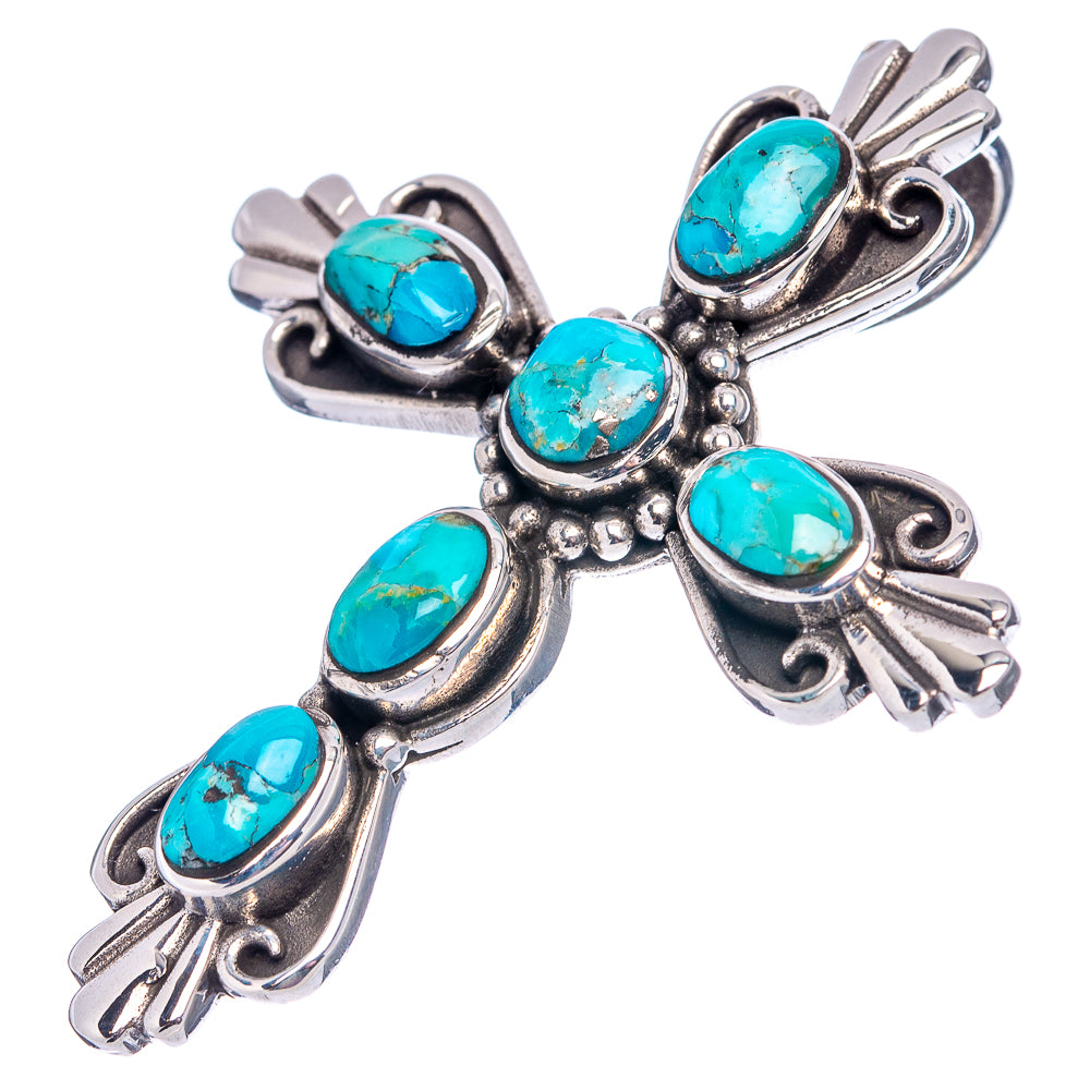 Native Style Mohave Turquoise Cross Pendant 2" (.925 Sterling Silver)