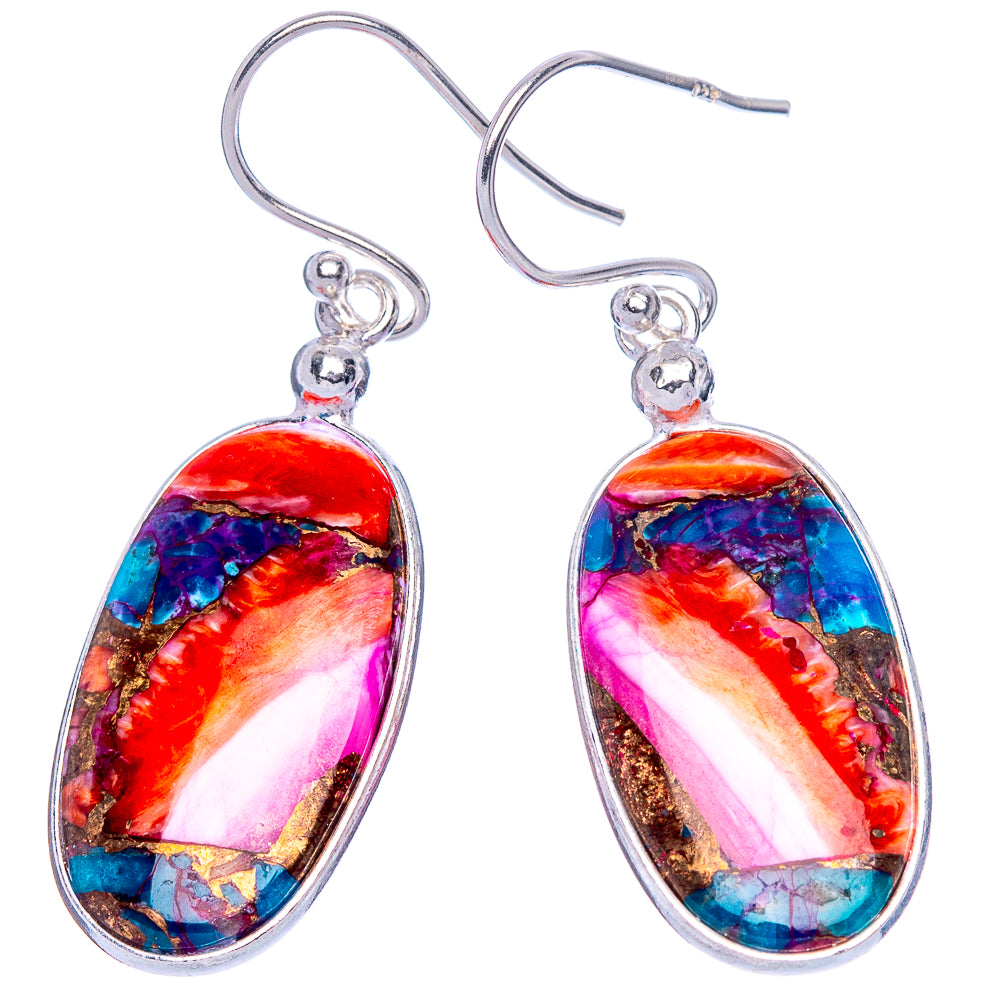 Kingman Pink Dahlia Turquoise Earrings 1 5/8" (925 Sterling Silver) E1126
