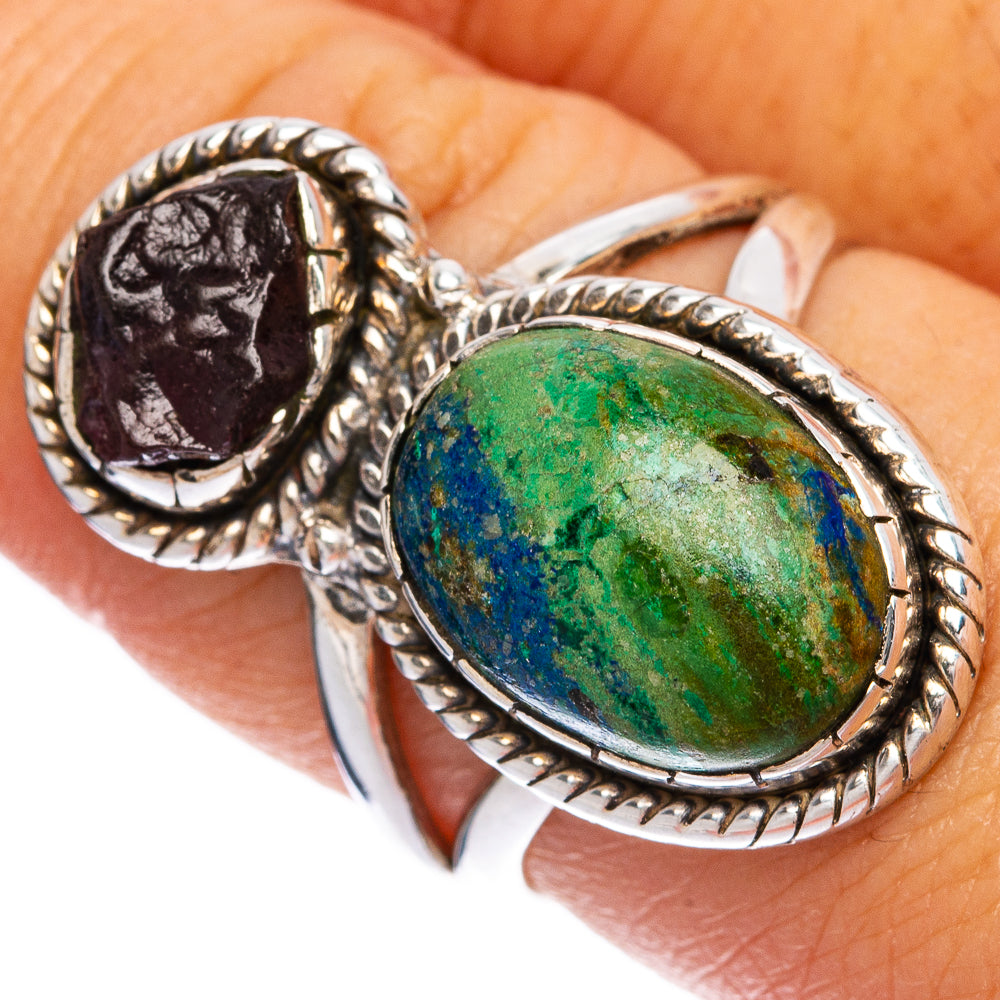 Chrysocolla, Garnet Ring Size 8.25 (925 Sterling Silver) R145339