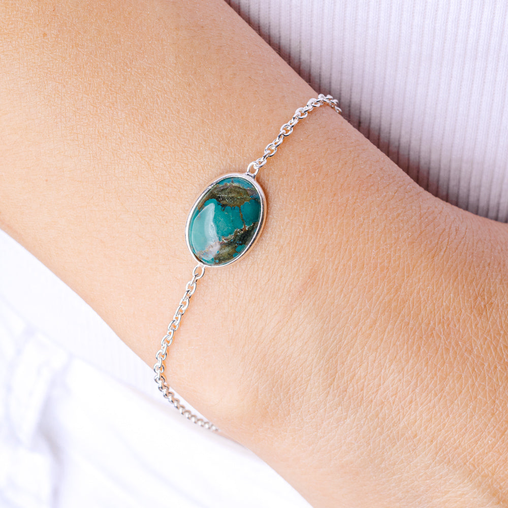 Hebei Spiderweb Turquoise Bracelet 7 1/4 to 7 7/8" (.925 Sterling Silver)
