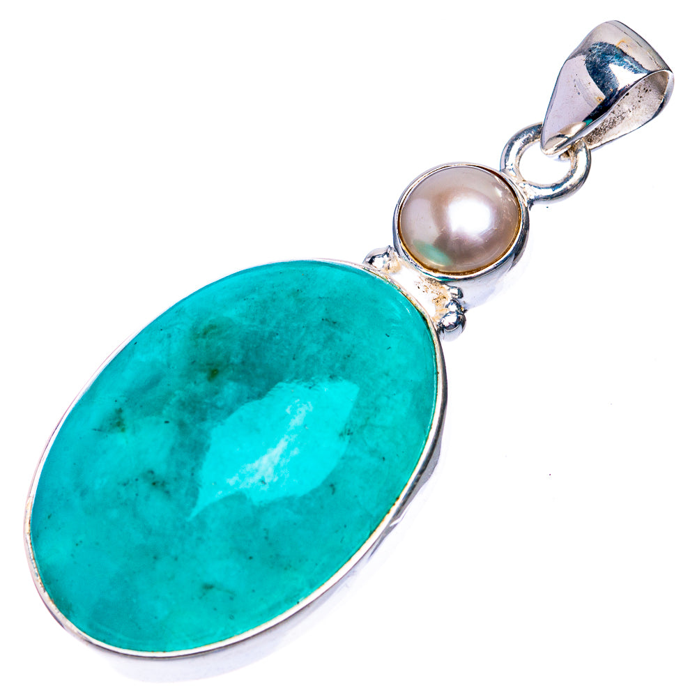 Peruvian Amazonite, Cultured Pearl Pendant 2" (925 Sterling Silver) P39307