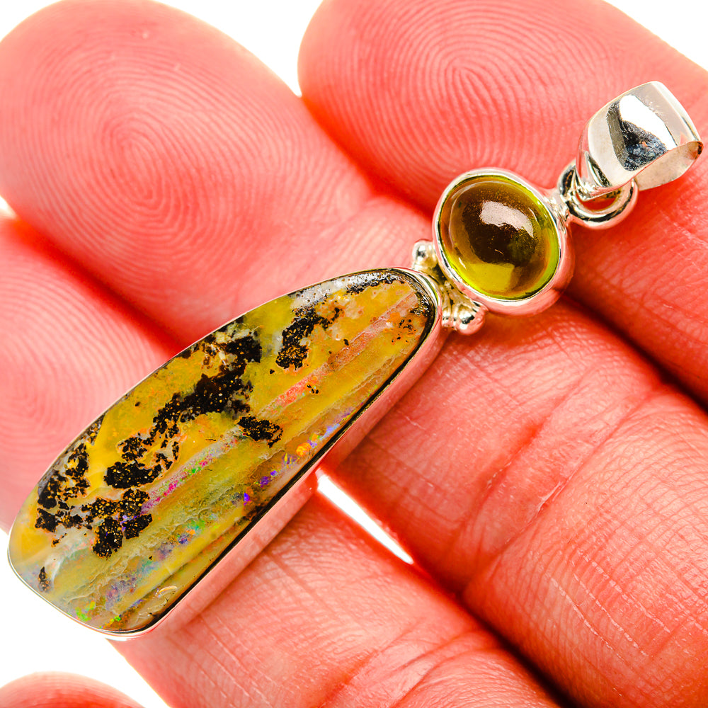 Boulder Opal, Peridot Pendant 2" (925 Sterling Silver) PD37979