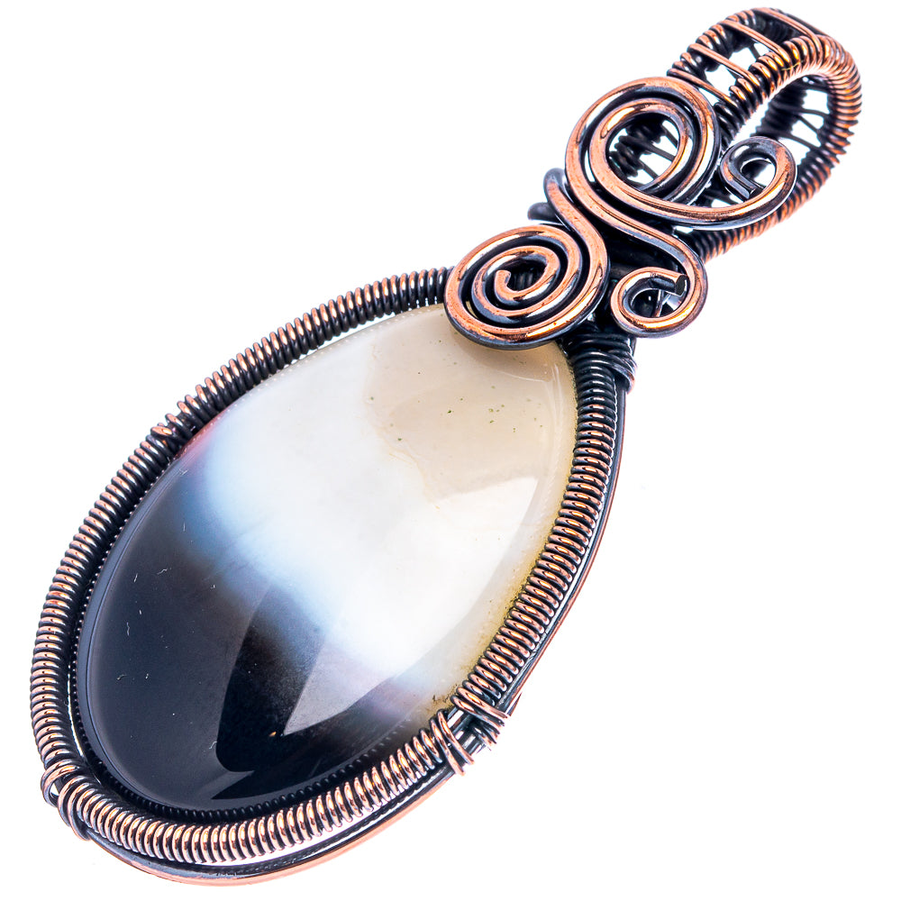 Banded Agate Wire Wrap Pendant 2 3/8" (Oxidized Copper)