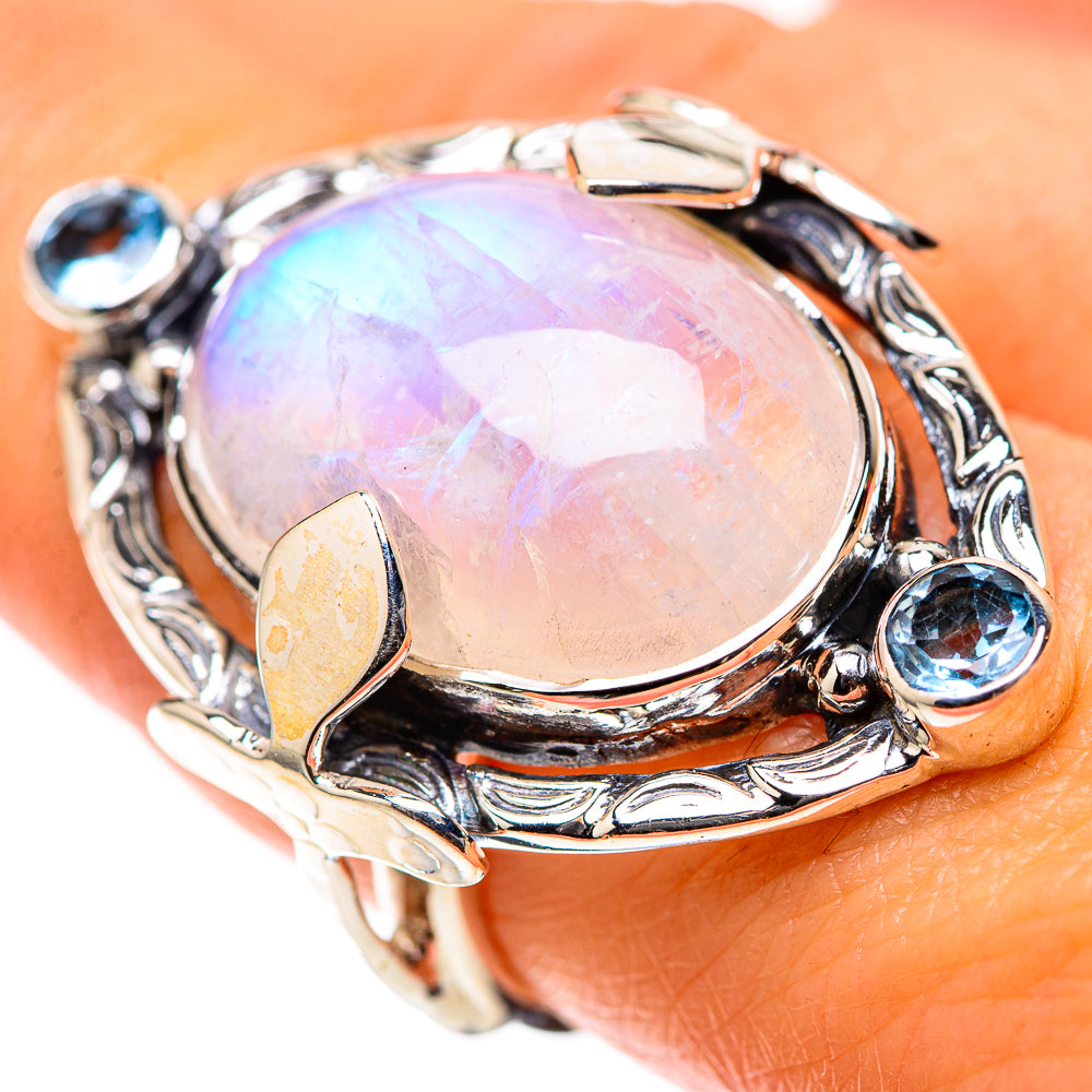 Signature Rainbow Moonstone, Blue Topaz Ring Size 8 (925 Sterling Silver) RING138291