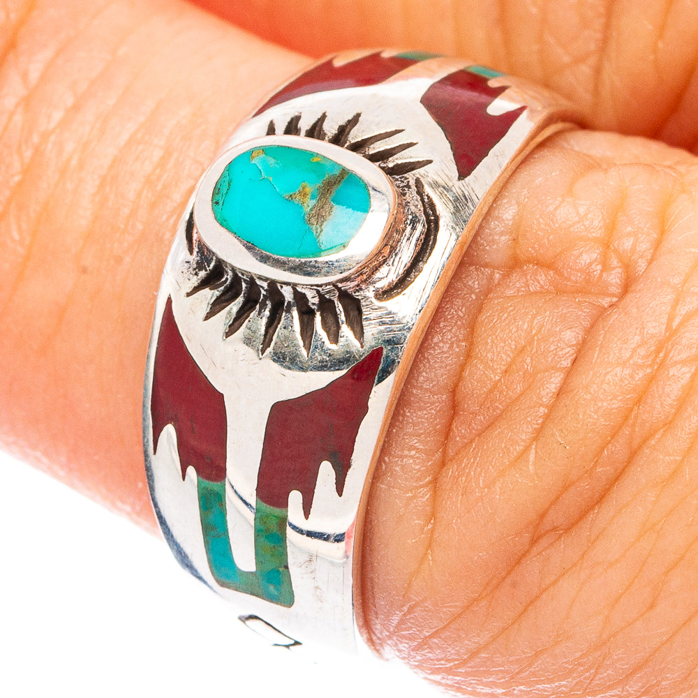 Rare Arizona Turquoise Coral Inlay Ring Size 6.75 (925 Sterling Silver) R4948