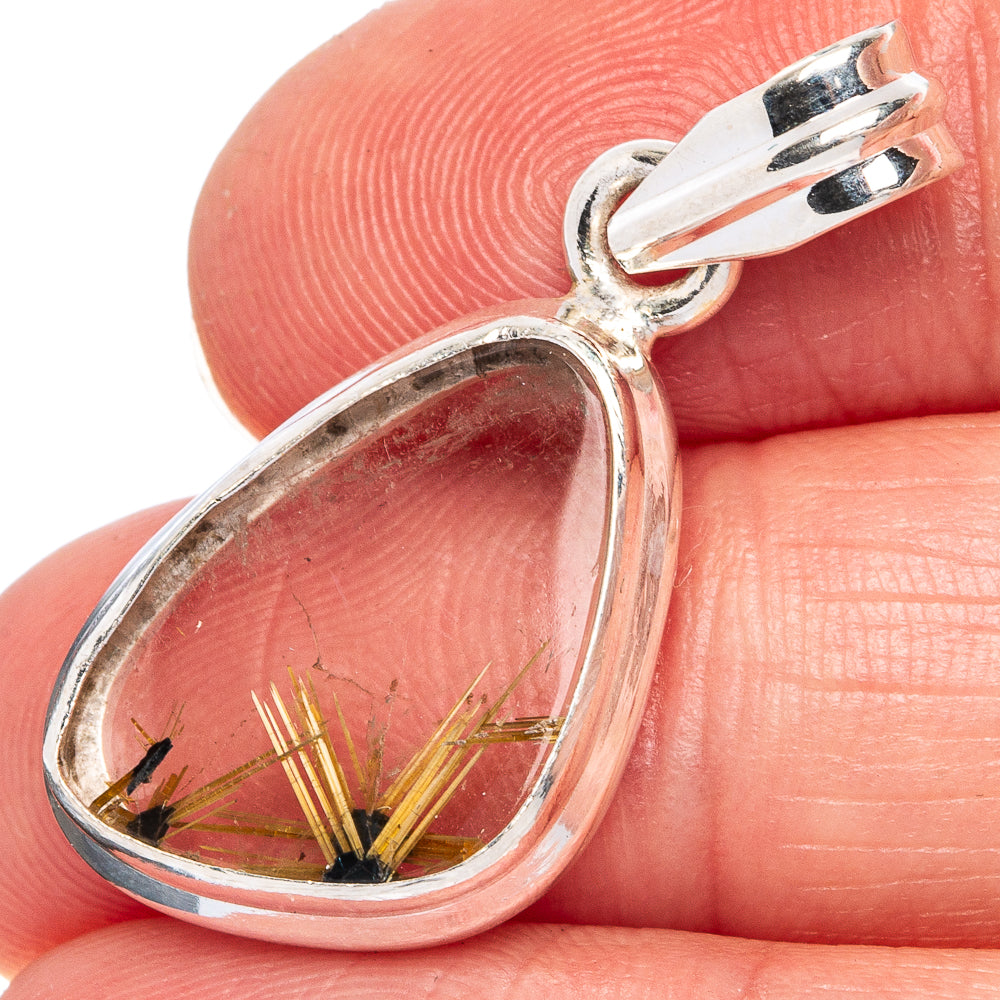 Rare Half Star Rutilated Quartz Pendant 1 1/4" (925 Sterling Silver) P40380