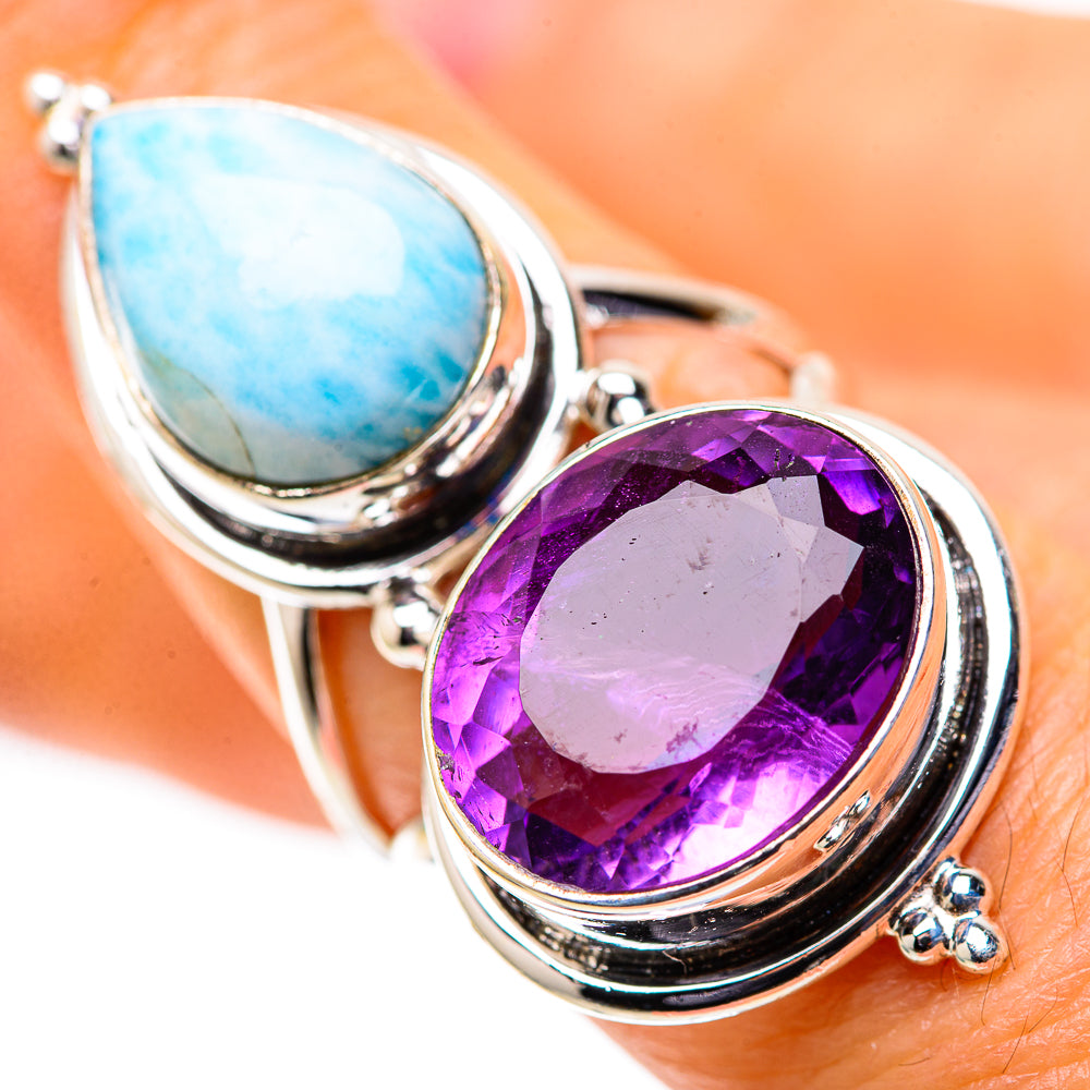 Large Amethyst, Larimar 925 Sterling Silver Ring Size 7.25 (925 Sterling Silver) RING139494