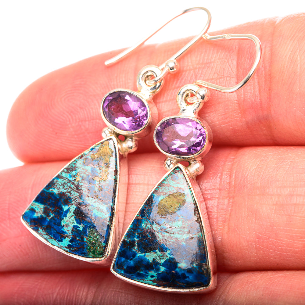 Shattuckite, Amethyst Earrings 1 1/2" (925 Sterling Silver) EARR432186