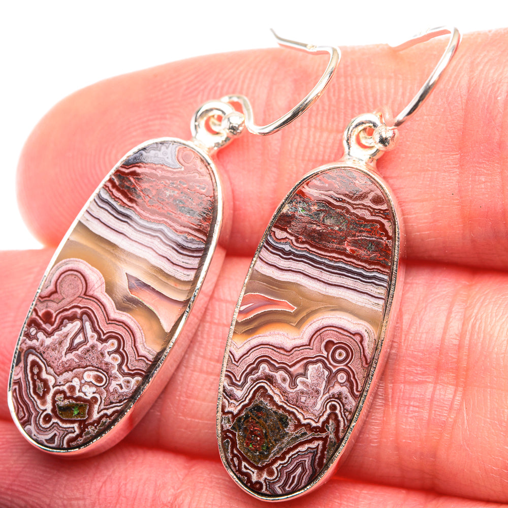 Crazy Lace Agate Earrings 1 5/8" (925 Sterling Silver) EARR432156