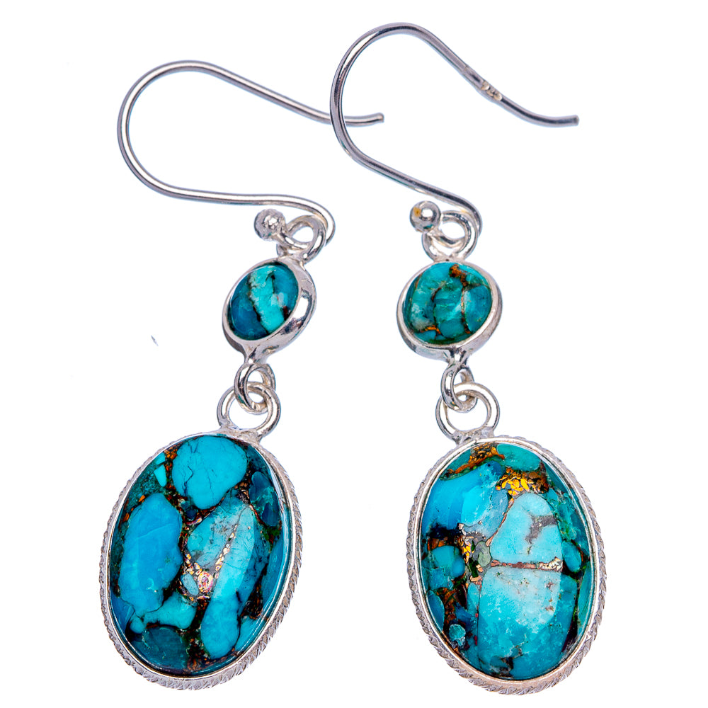 Blue Copper Composite Turquoise Earrings 1 5/8" (925 Sterling Silver) E433287