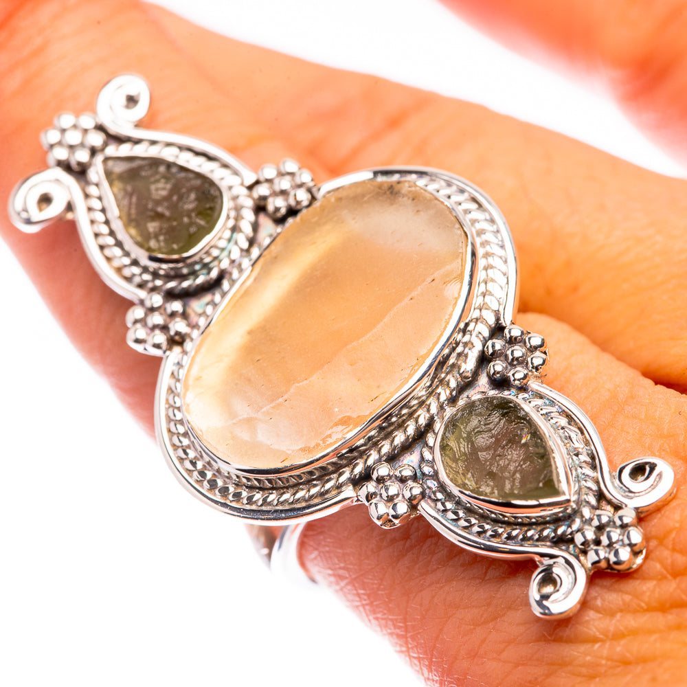 Signature Raw Libyan Desert Glass, Moldavite Ring Size 8 (925 Sterling Silver) R141720
