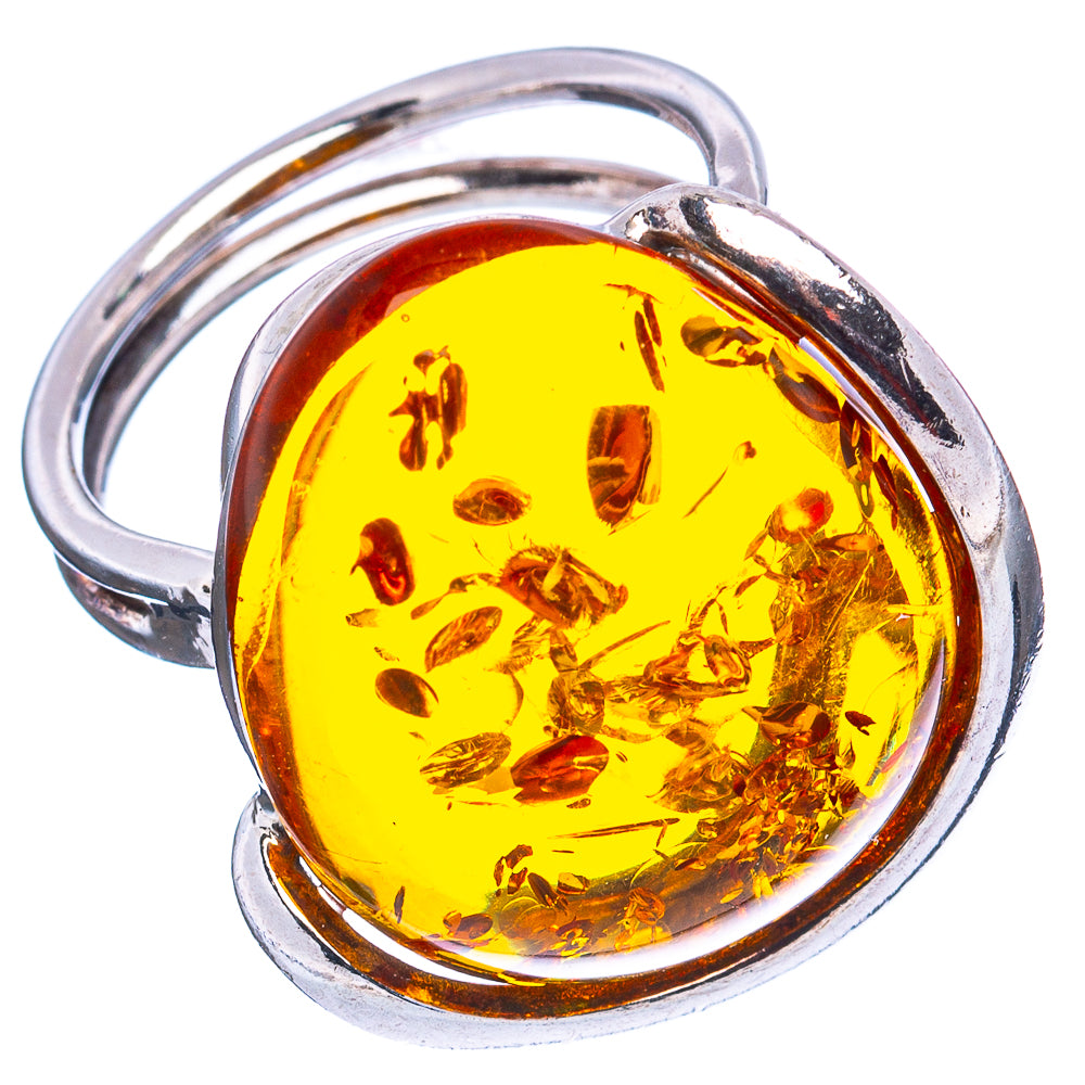 Baltic Amber Ring Size 6 Adjustable (.925 Sterling Silver)