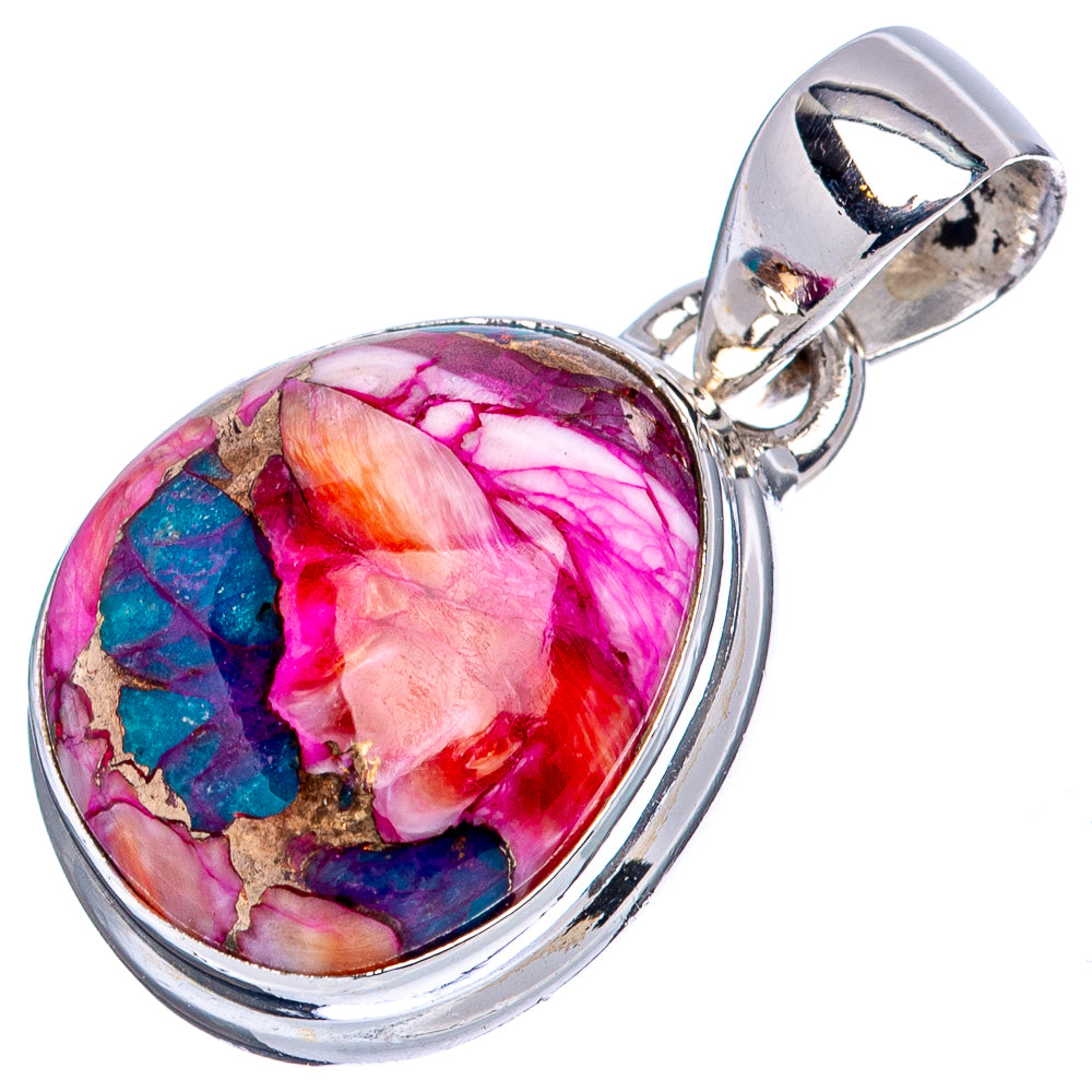 Pink Dahlia Mohave Turquoise Pendant 1 1/8" (.925 Sterling Silver)