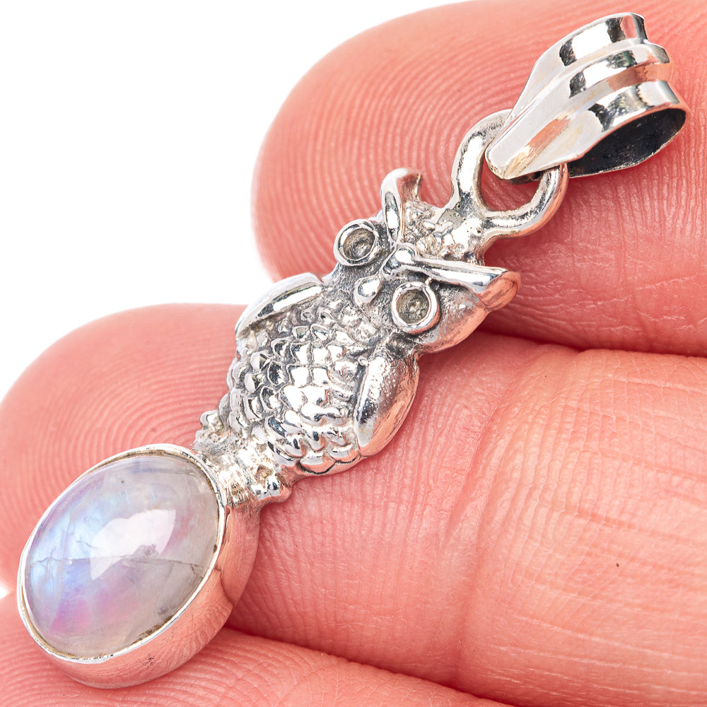 Rainbow Moonstone Dainty Pendant 1 3/8" (925 Sterling Silver) P39913