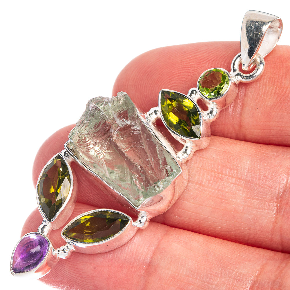 Raw Aquamarine, Peridot, Amethyst Pendant 2 1/4" (925 Sterling Silver) P39822