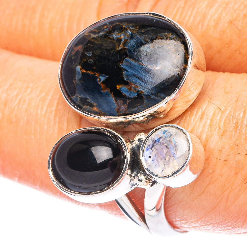 Pietersite, Black Onyx, White Quartz 925 Sterling Silver Ring Size 9 (925 Sterling Silver) R6160