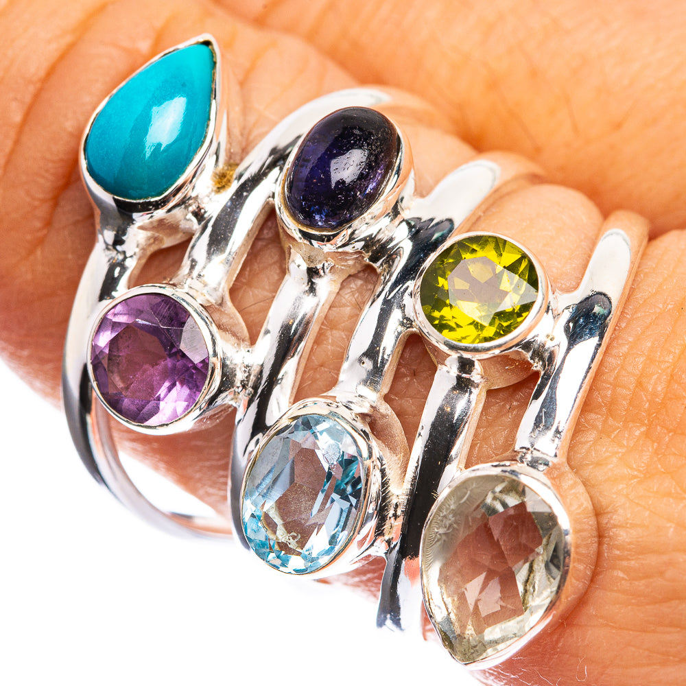 Large White Quartz, Peridot, Blue Topaz, Tanzanite, Amethyst, Sleeping Beauty Turquoise 925 Sterling Silver Ring Size 8.75
