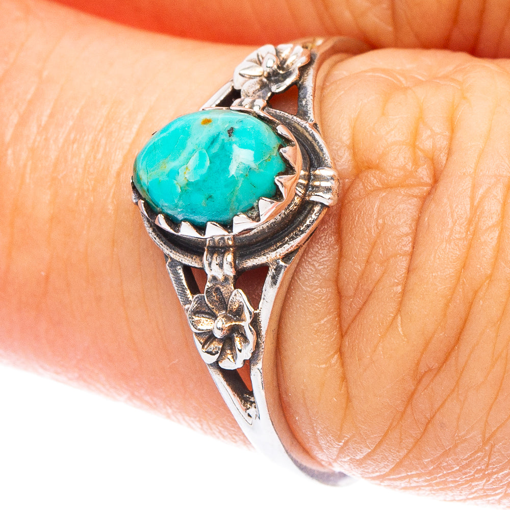 Value Arizona Turquoise Flower Ring Size 6.75 (925 Sterling Silver) R7252