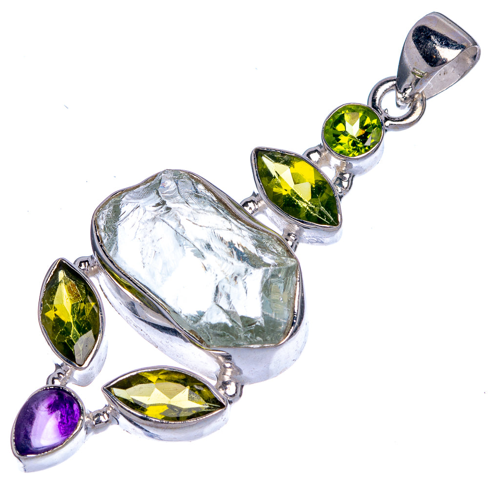 Raw Aquamarine, Peridot, Amethyst Pendant 2 1/4" (925 Sterling Silver) P39802