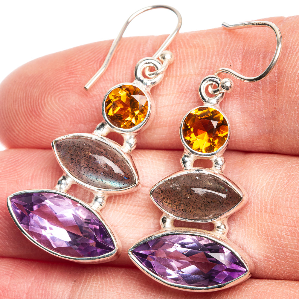 Amethyst, Labradorite, Citrine Earrings 1 5/8" (925 Sterling Silver) E432695