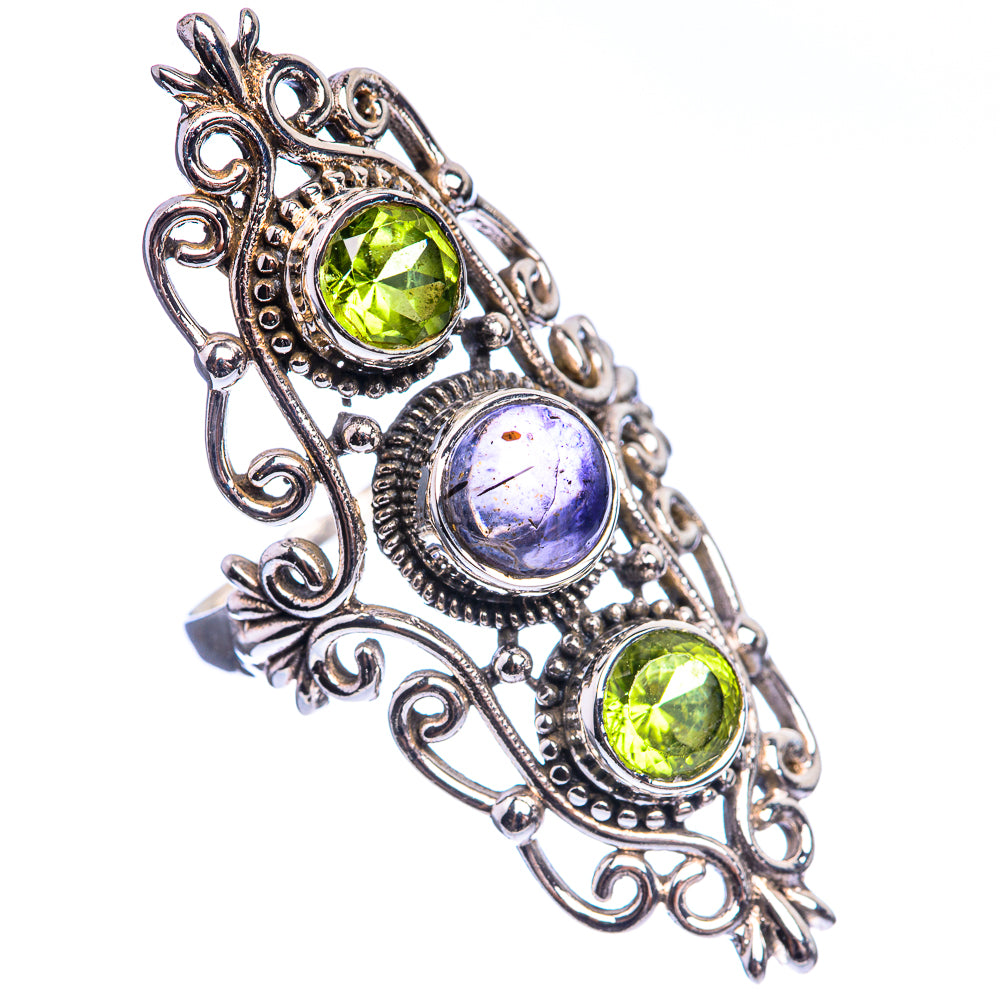 Large Tanzanite, Peridot 925 Sterling Silver Ring Size 8