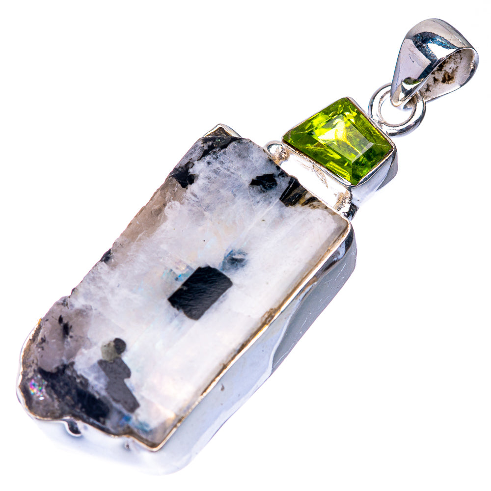 Raw Rainbow Moonstone, Peridot Pendant 2 1/8" (925 Sterling Silver) P39272