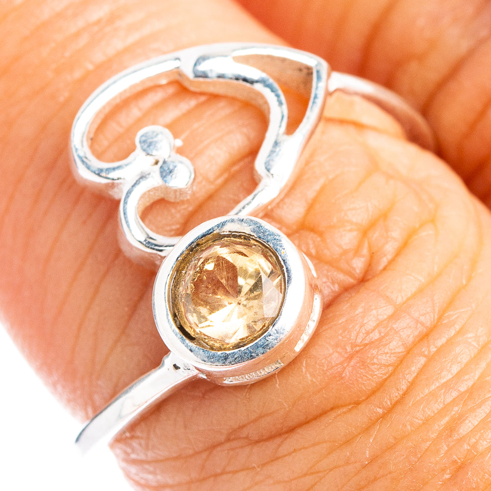 Citrine Heart Dainty Ring Size 6 Adjustable (.925 Sterling Silver)
