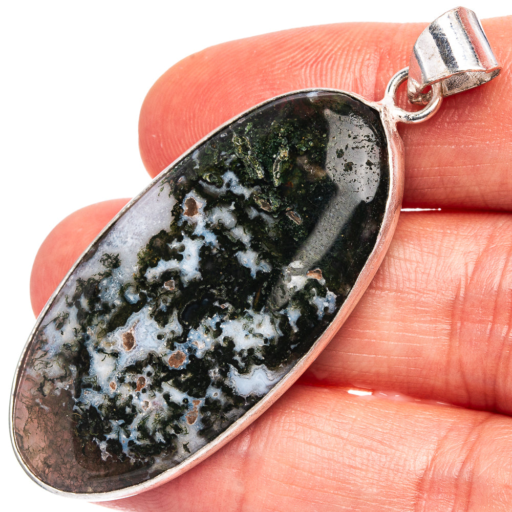 Green Moss Agate Pendant 2 1/8" (Silver Plated)