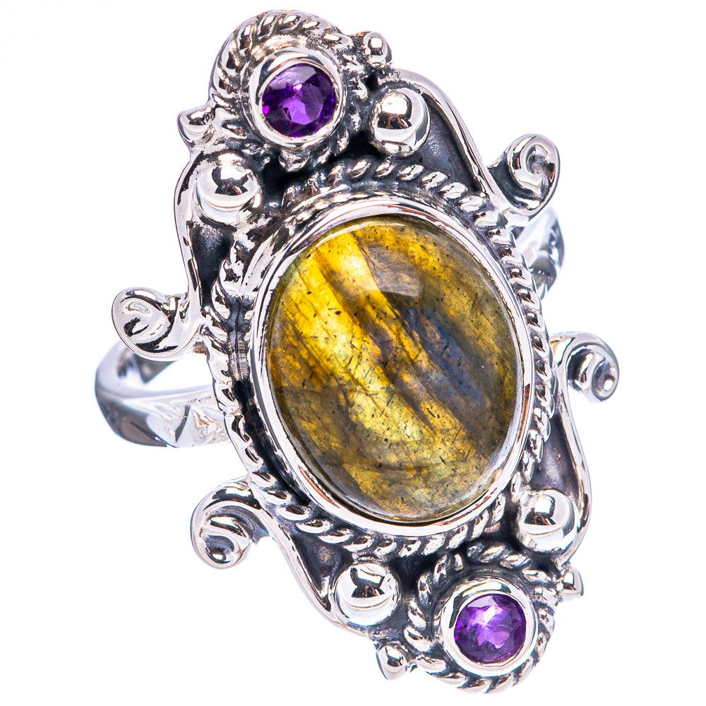 Premium Labradorite, Amethyst Ring Size 6.75 (.925 Sterling Silver)