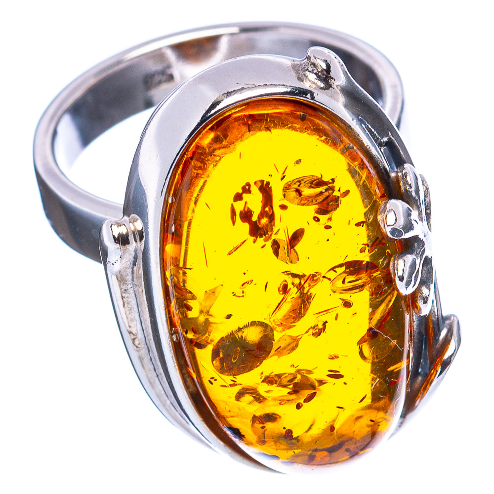 Baltic Amber Leaf Ring Size 6 Adjustable (.925 Sterling Silver)